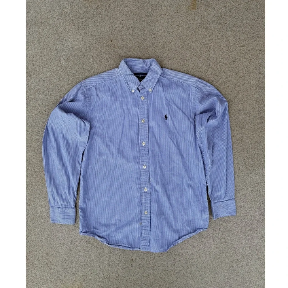 Ralph Lauren Pinstripe Kids L Button Down Shirt - Kids Blue/White Long Sleeve